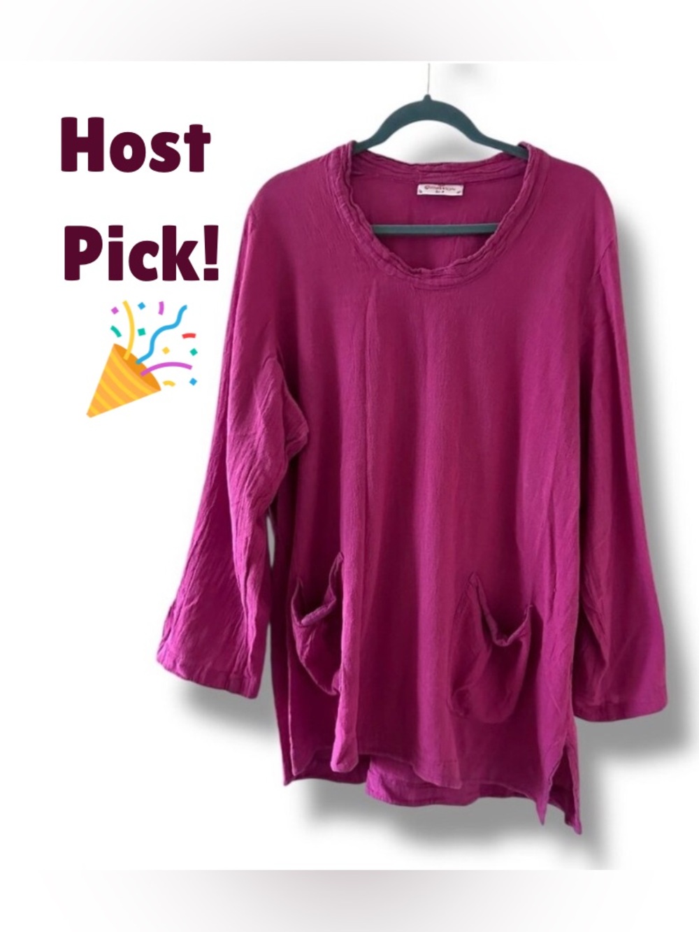 Cottonways Size 3 Fuschia Cotton Gauze Long Sleeve Tunic Top Women's 2X/3X